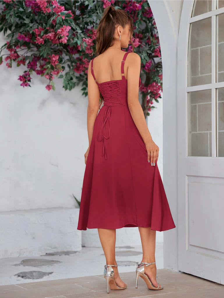 Ruched Bodice Split Thigh Cami Dress