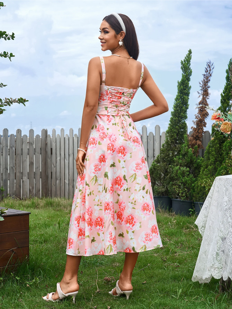 Ruched Bodice Split Thigh Cami Dress