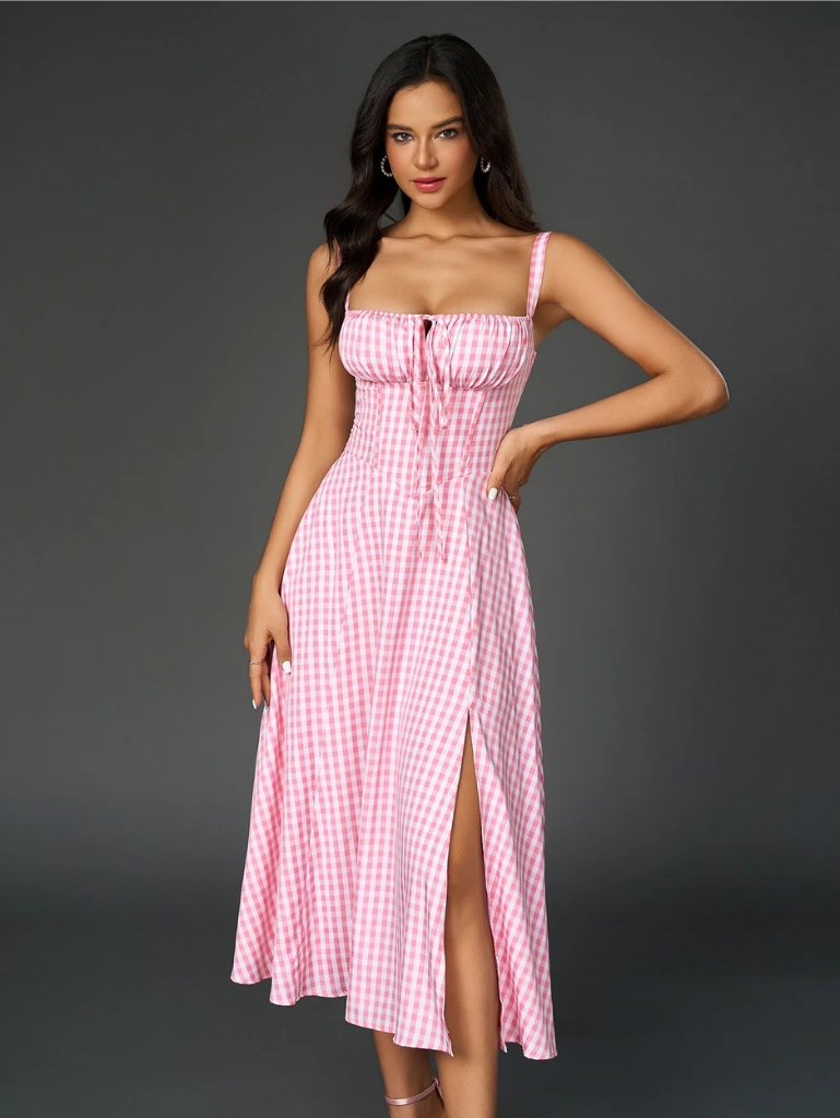 Ruched Bodice Split Thigh Cami Dress